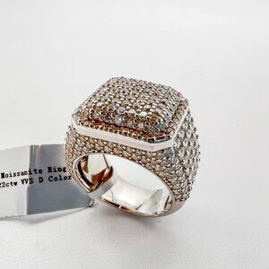 925 Sterling Sliver Moissanite Designer Square Ring, 5.622ctw VVS Stones Hip Hop